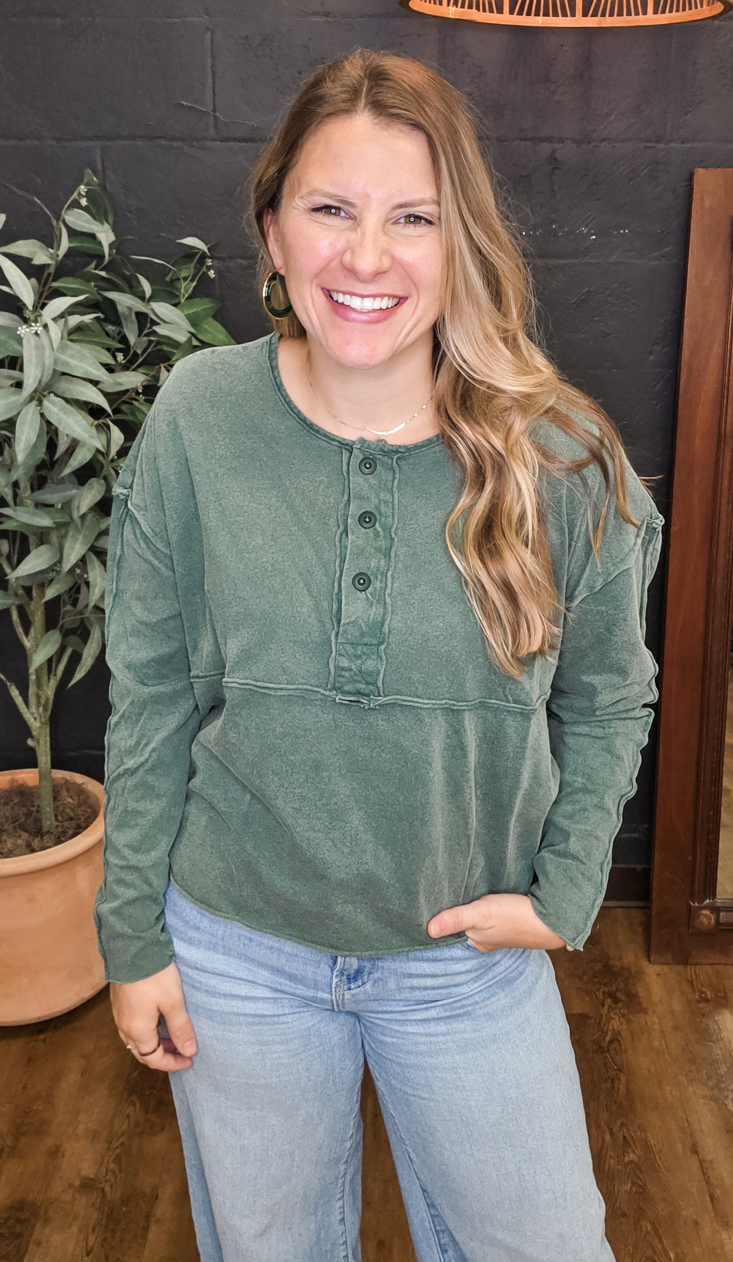 Over the Hill Oversized Henley with Raw Edge Available in Multi Colors (Small to Large)