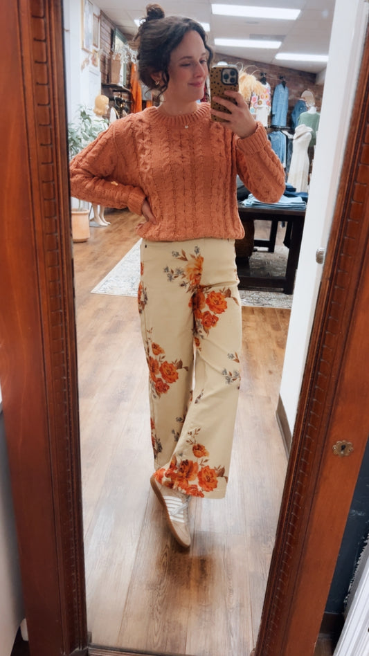 Pruising You Floral Print Washed Straight Leg Pant (Small to Large)