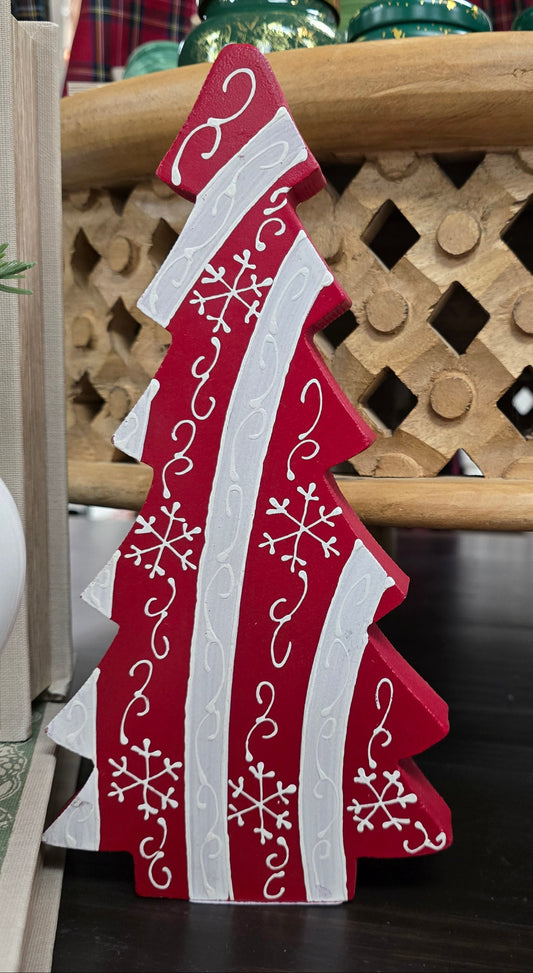 Wooden Red Christmas Tree Red and White