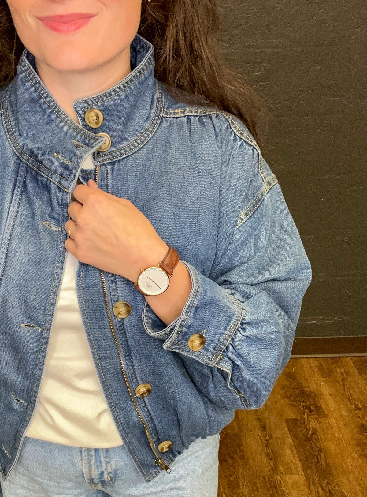 He’s Always on Time High Collar Bomber Style Jacket (Small to Large)