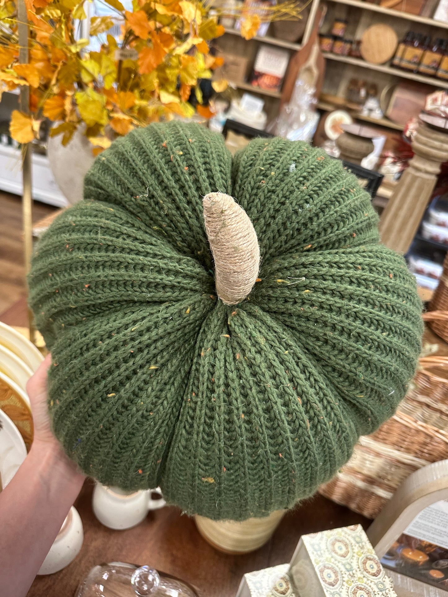 Mossy Green Large Knit Pumpkin