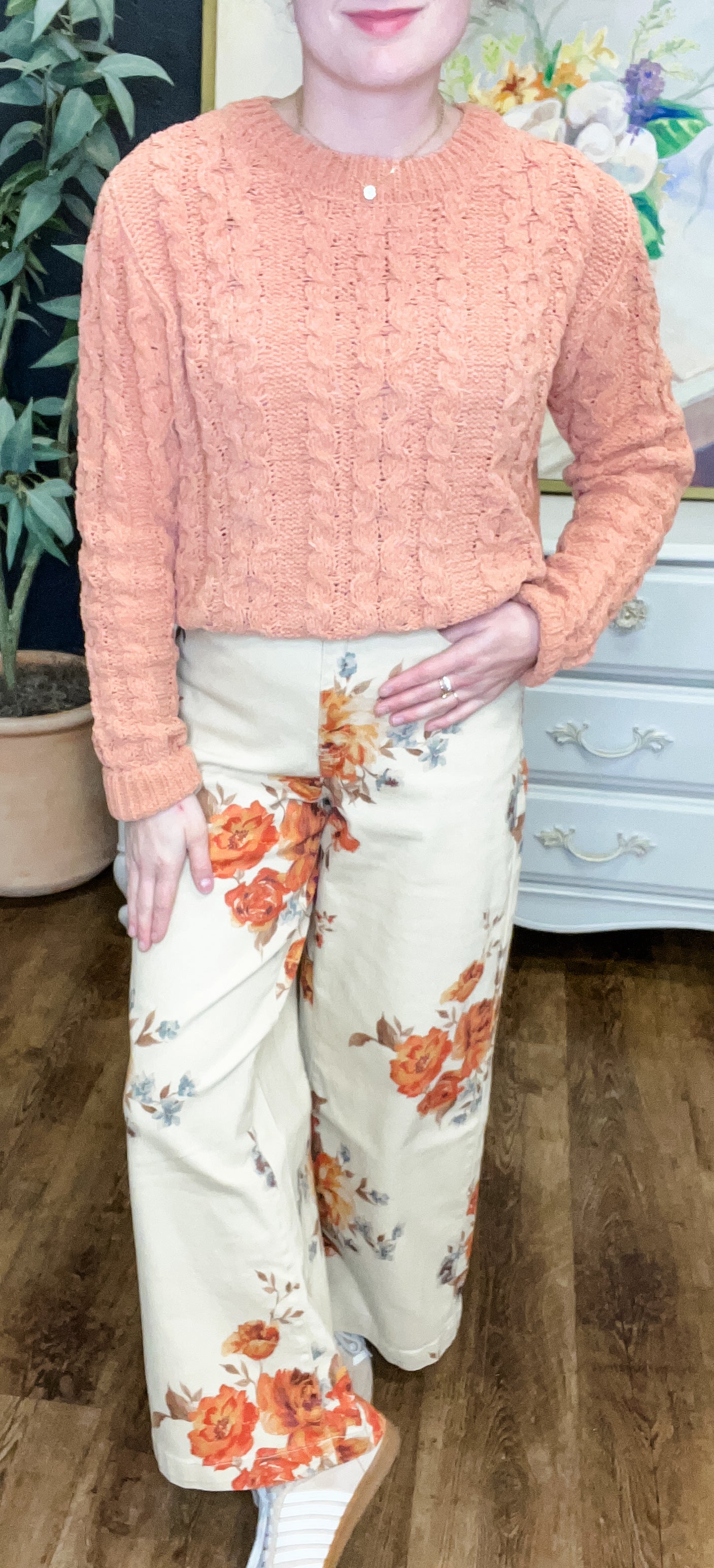 Pruising You Floral Print Washed Straight Leg Pant (Small to Large)