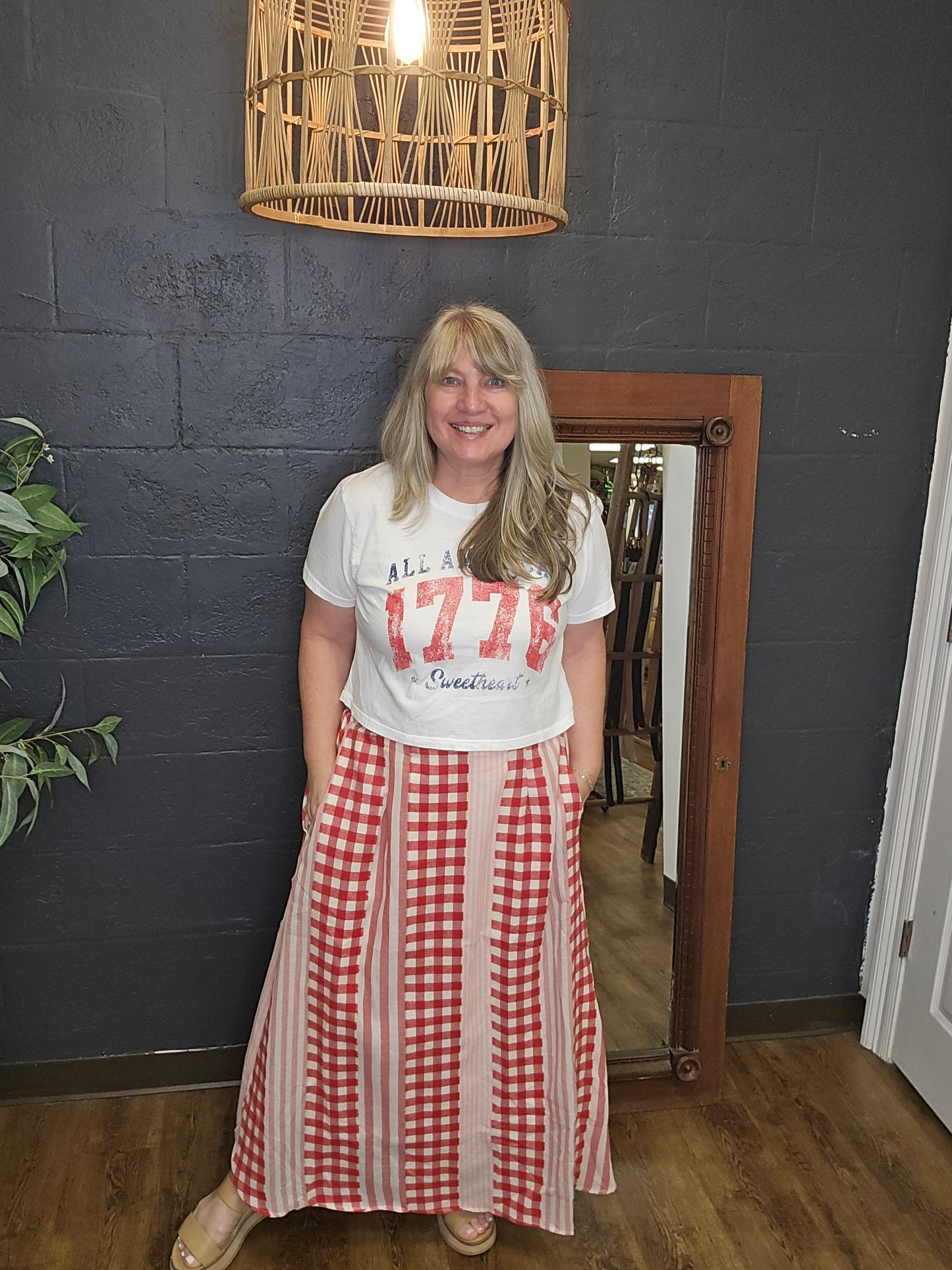 Strawberries & Cream Gingham Skirt
