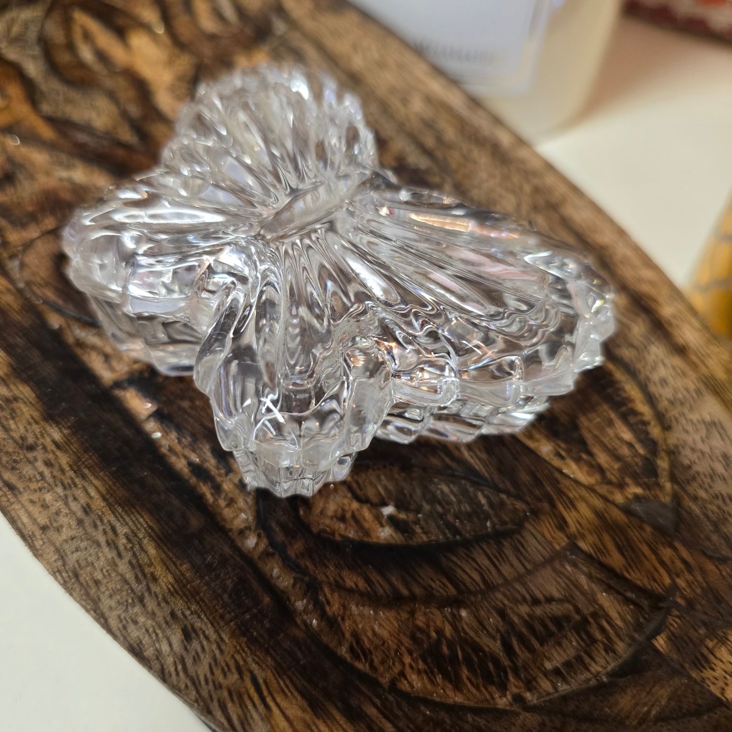 Vintage Crystal Glass Butterfly Trinket Dish