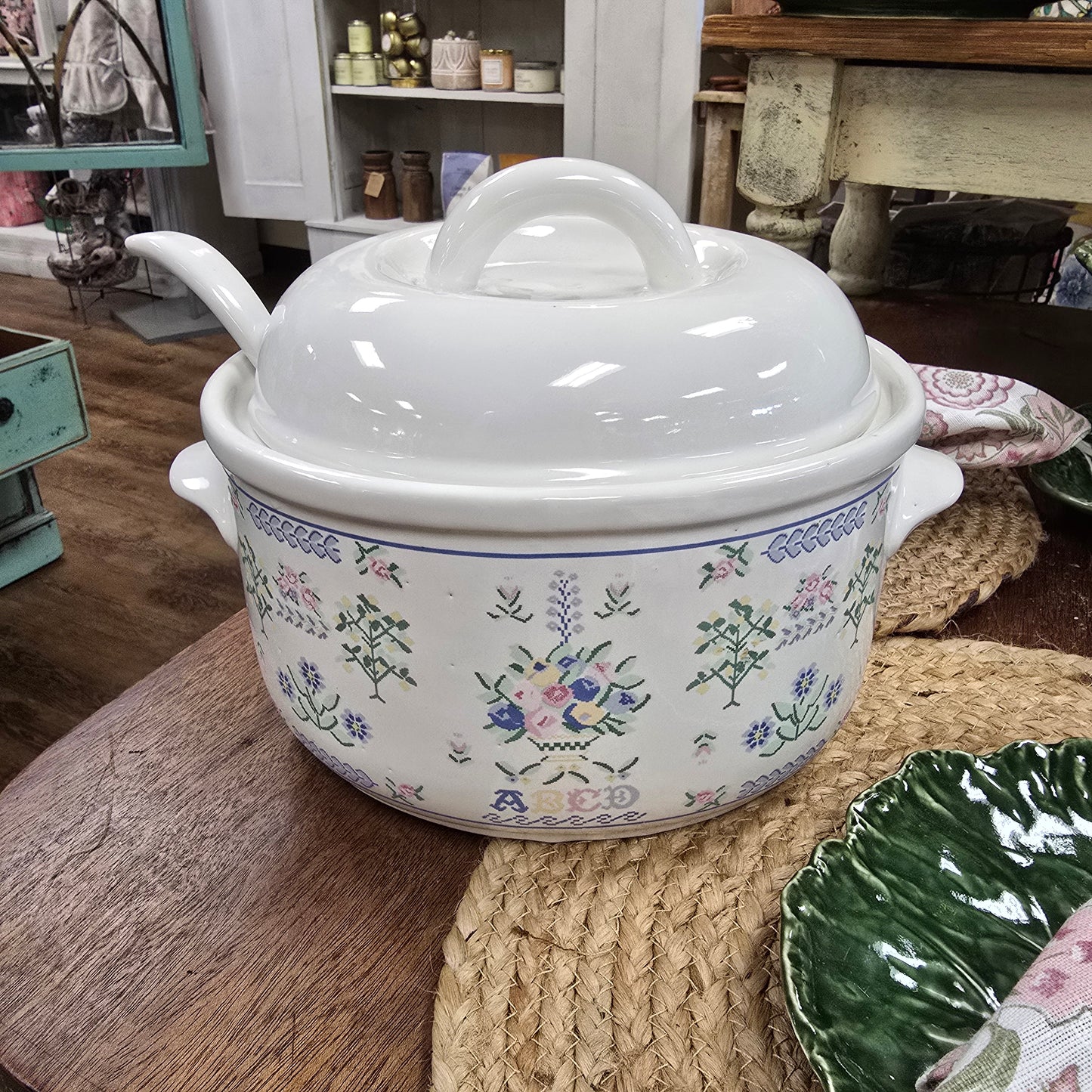 Vintage Ceramic Casserole Dish/Soup Dish with Spoon