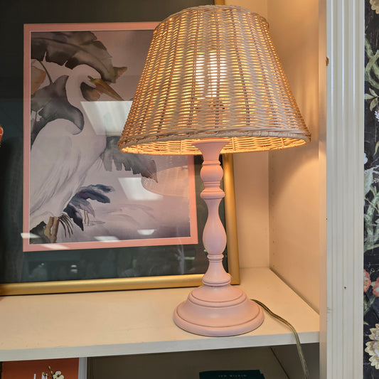 Vintage Pink Lamp with Wicker Shade