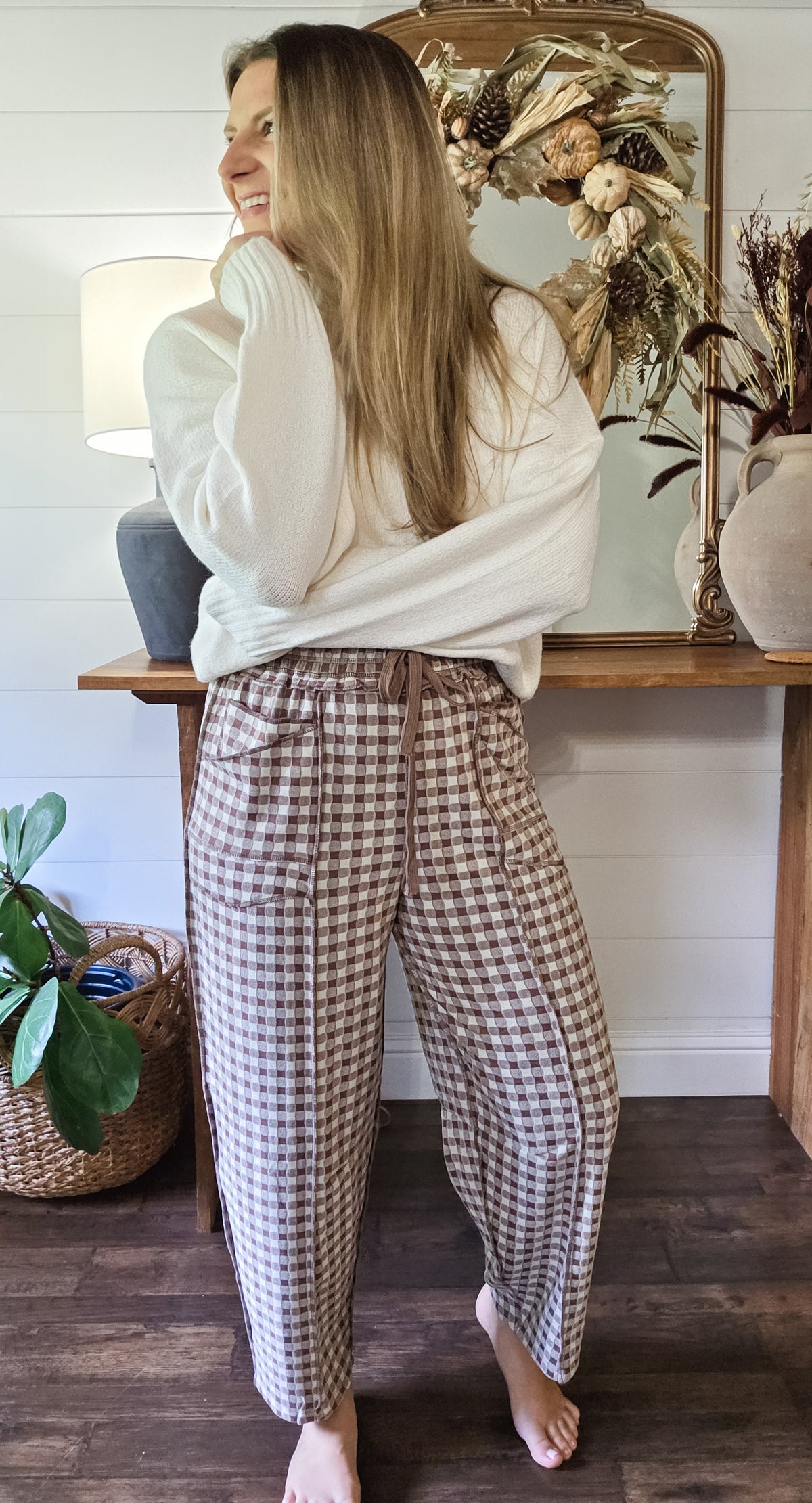 Cozy Check Barrel Pants Multiple Colors (Small to XL)