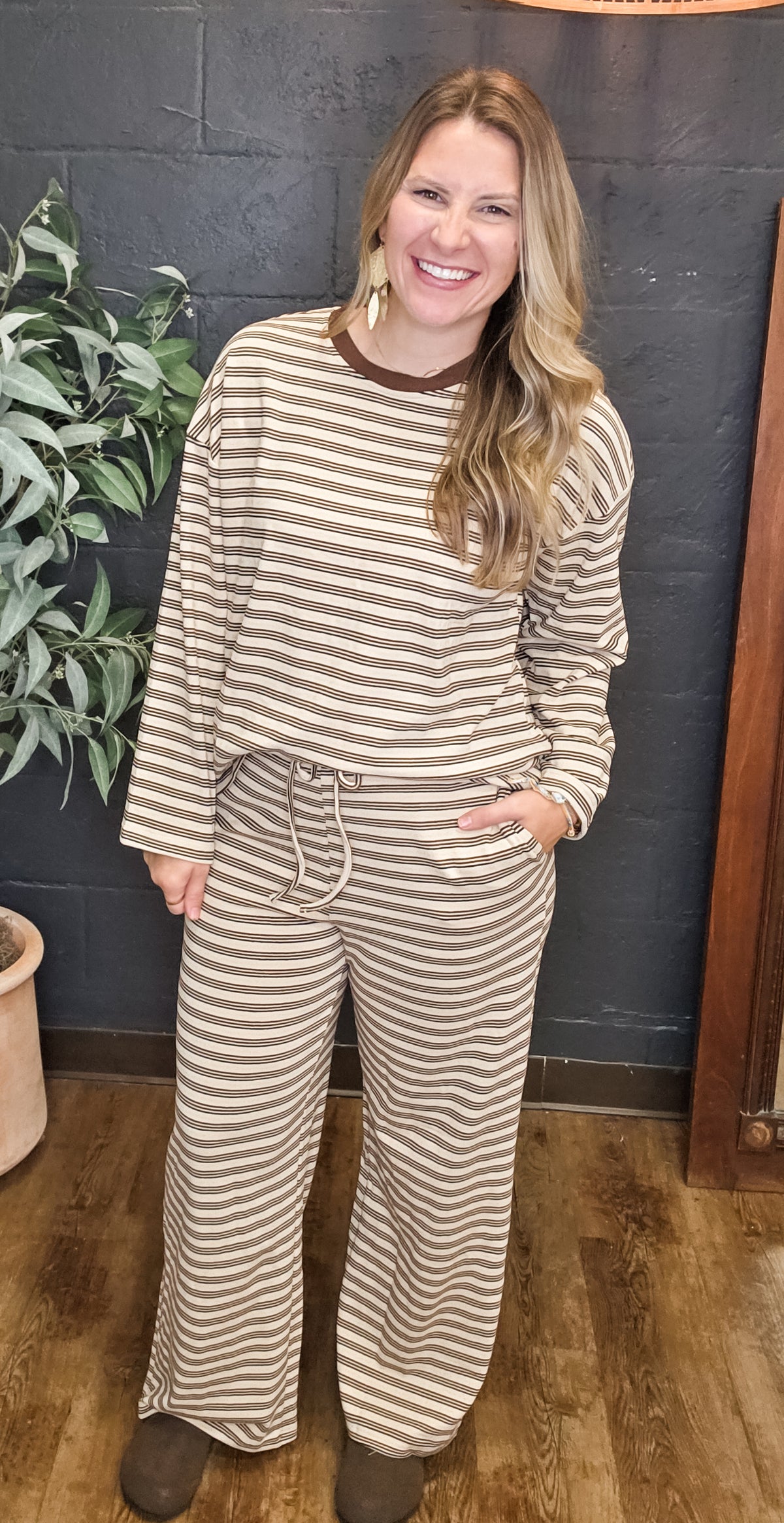 By His Stripes Jersey Tee + Drawstring Waist Pant Set (Small to XL)