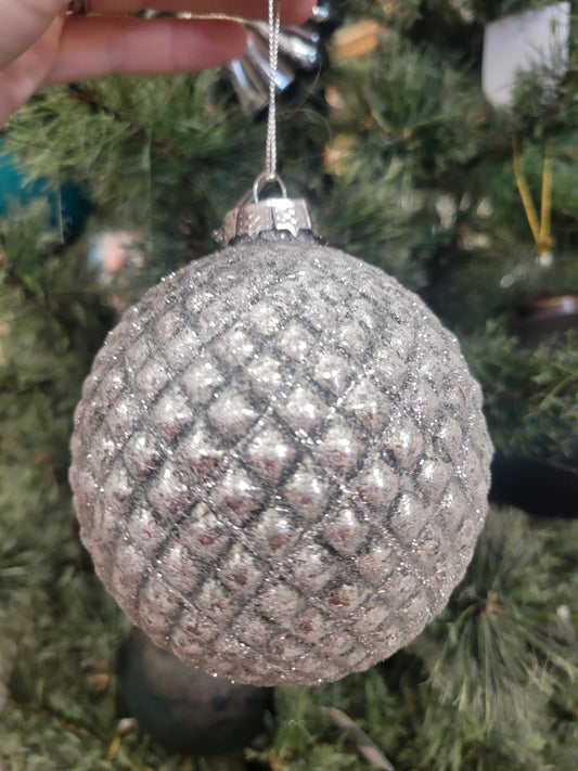 Silver Glitter Glass Ornaments