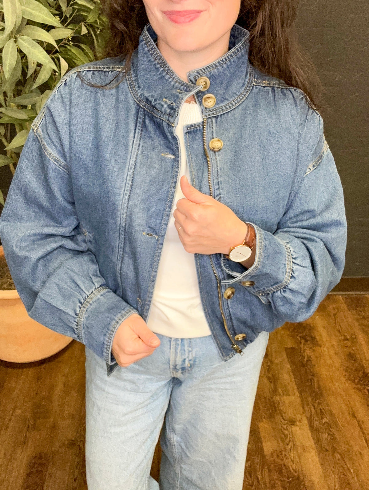 He’s Always on Time High Collar Bomber Style Jacket (Small to Large)