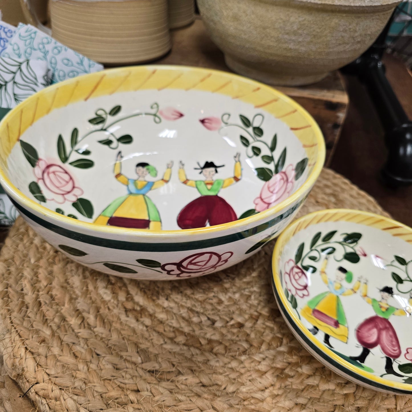 Pennsylvania Dutch Folk Art Hand Painted Serving Bowl