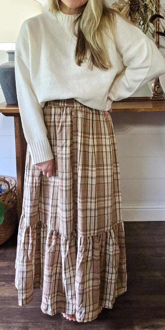 Stars Hallow Plaid Button Skirt in Mulitple Colors (Small to Large)