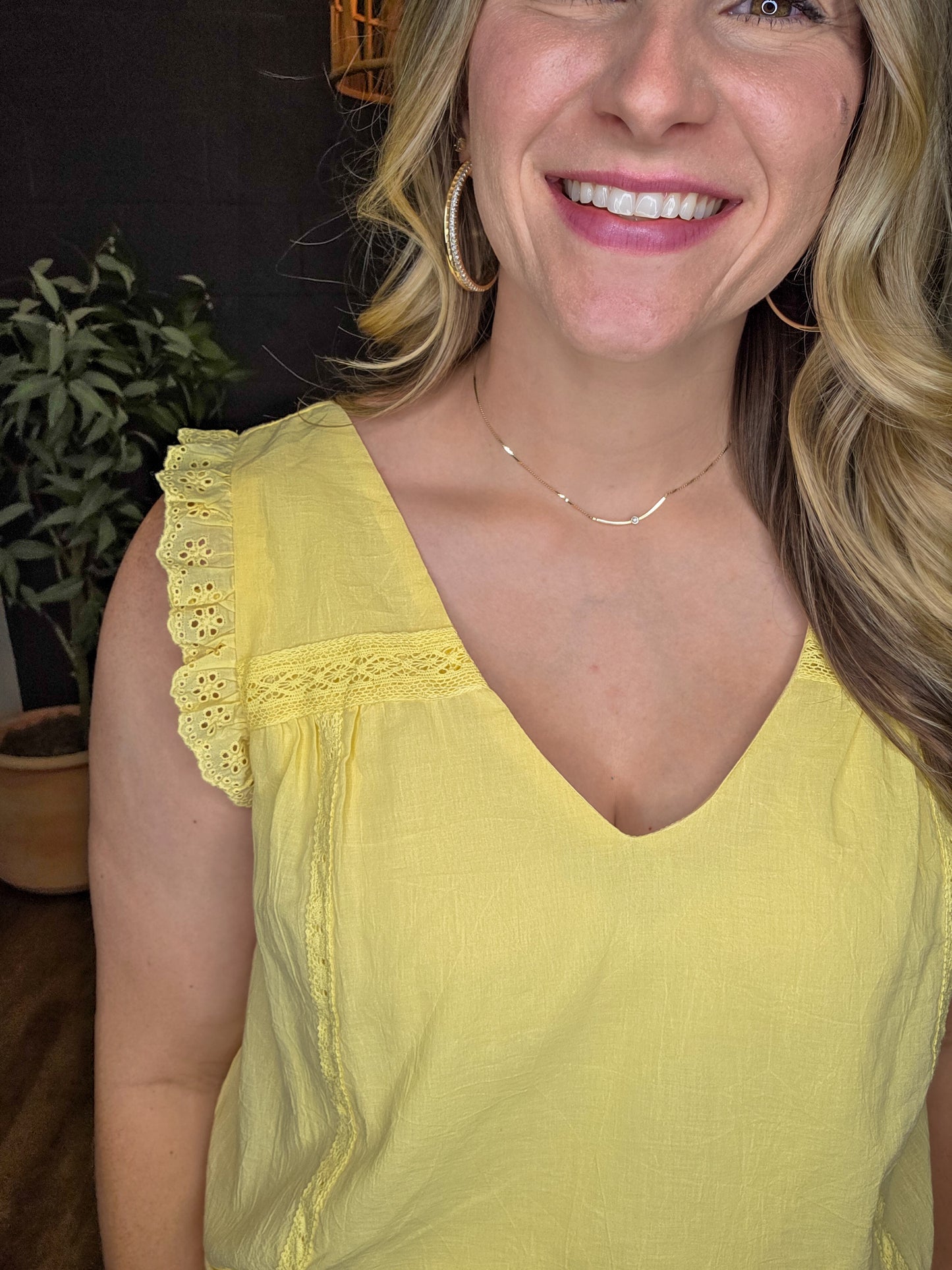 Lemonade Eyelet Ruffle Trim Tank