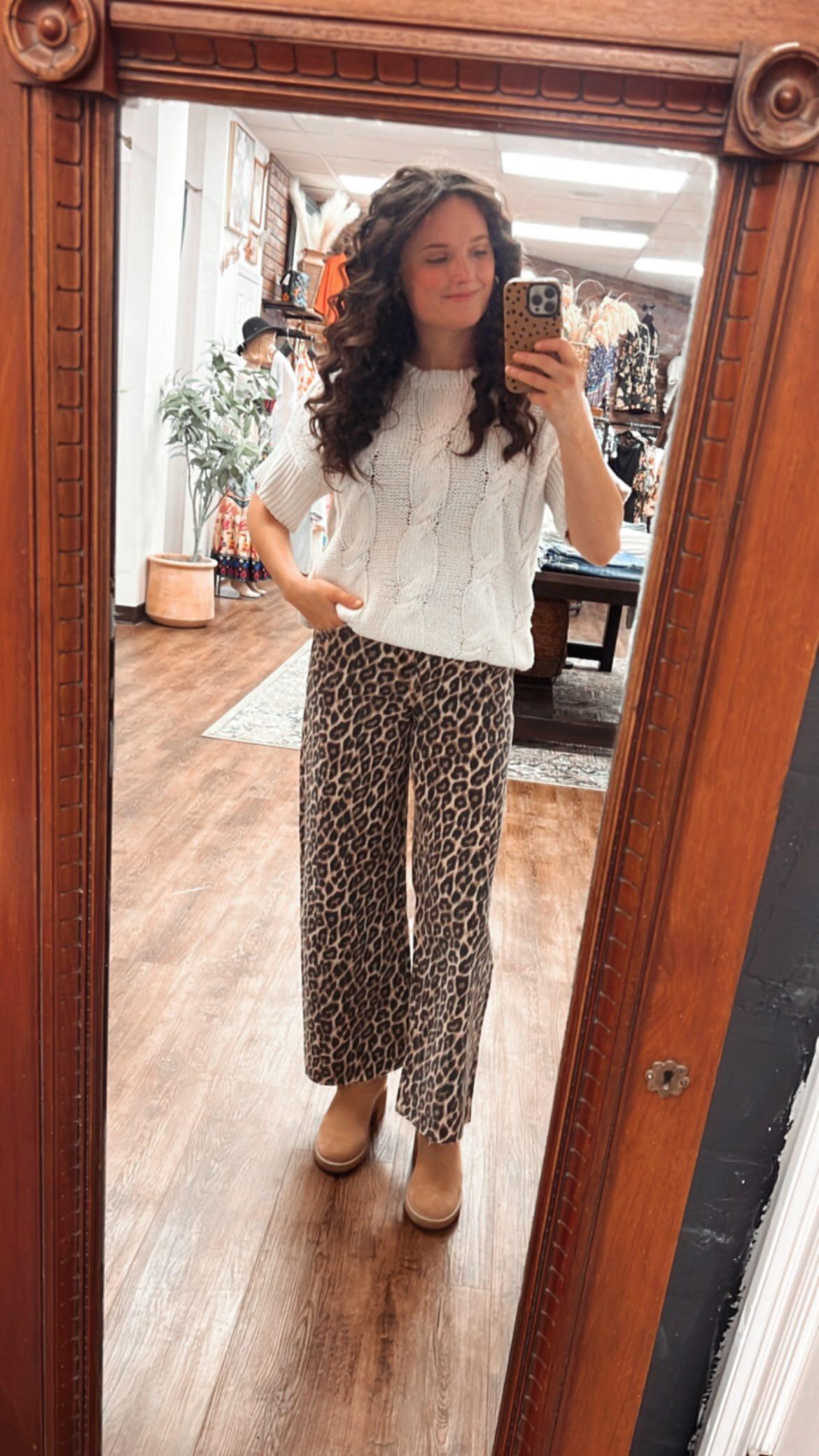 Faded Cheetah Girl Wide Leg High Rise Raw Hem Jean