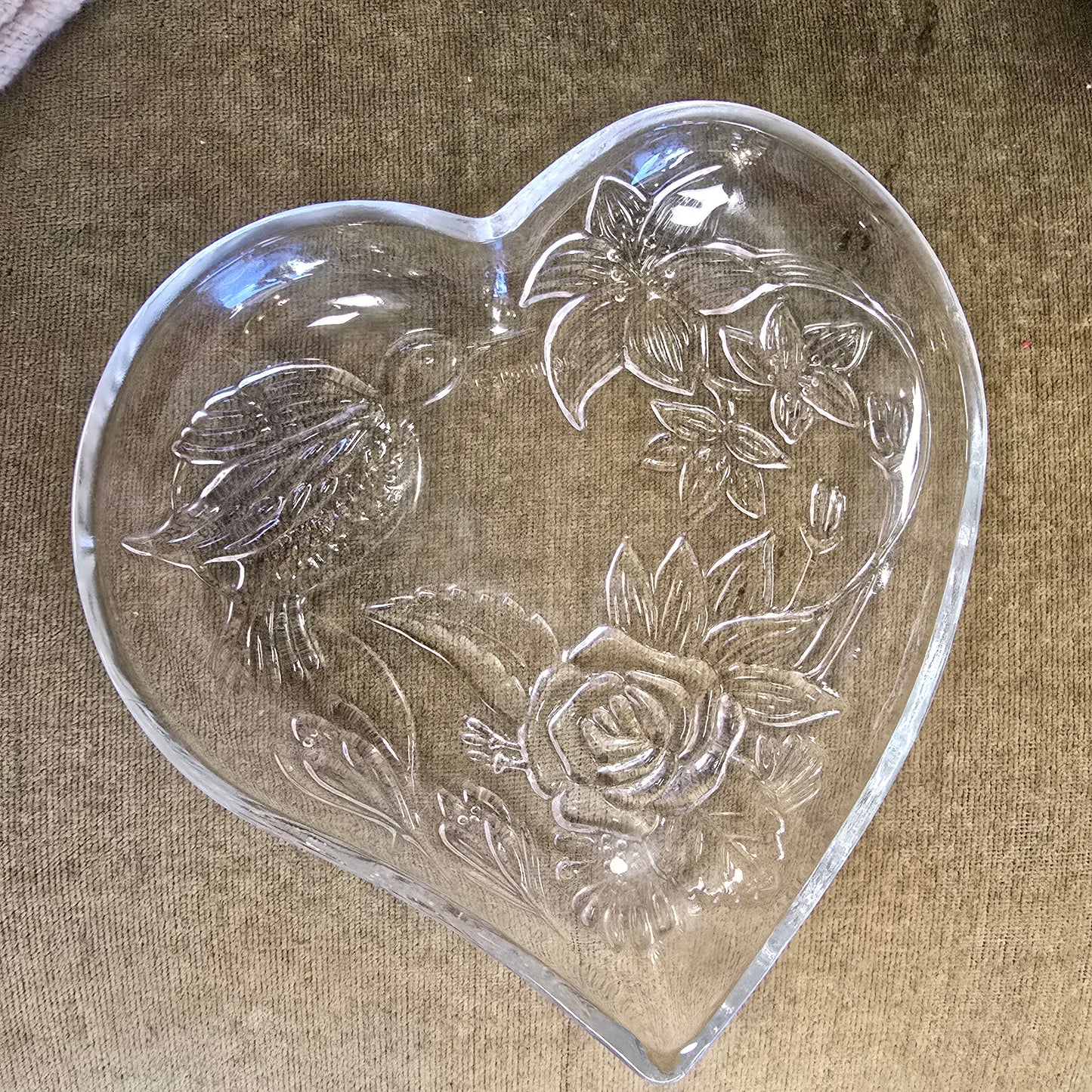 Vintage Glass Dish with Roses