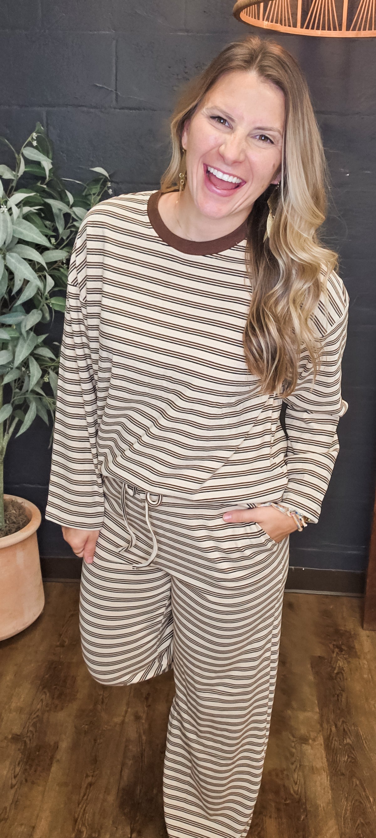 By His Stripes Jersey Tee + Drawstring Waist Pant Set (Small to XL)