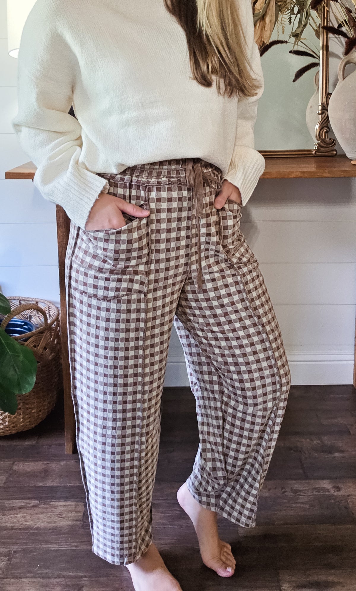Cozy Check Barrel Pants Multiple Colors (Small to XL)