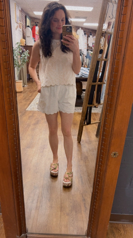 EMBROIDERED TANK + SHORTS SET