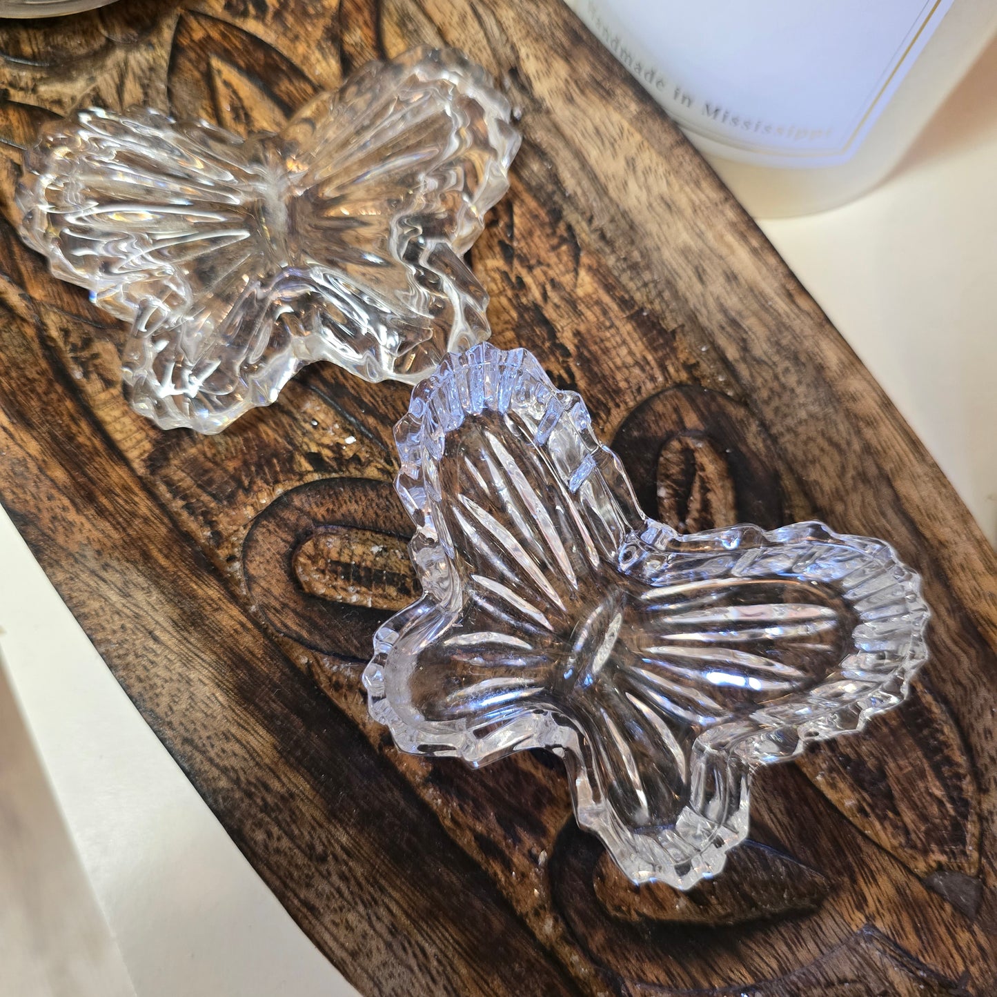 Vintage Crystal Glass Butterfly Trinket Dish