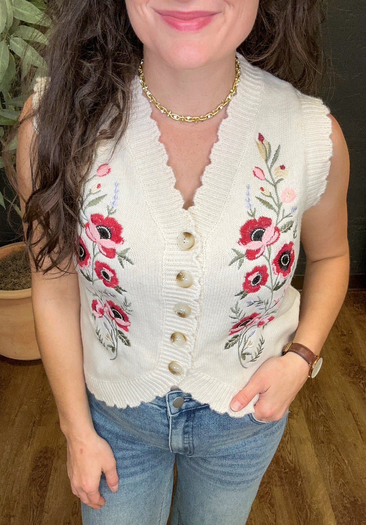In the Valleys Embroidered  Sweater Vest (Small to XL)