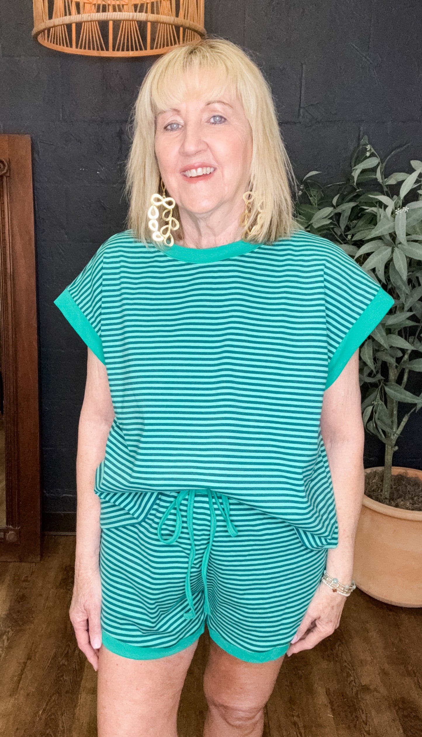 It's Not Easy Being Green Striped Short Set