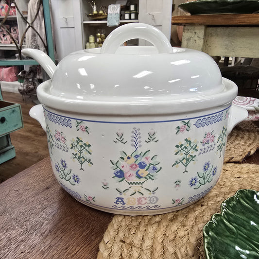 Vintage Ceramic Casserole Dish/Soup Dish with Spoon