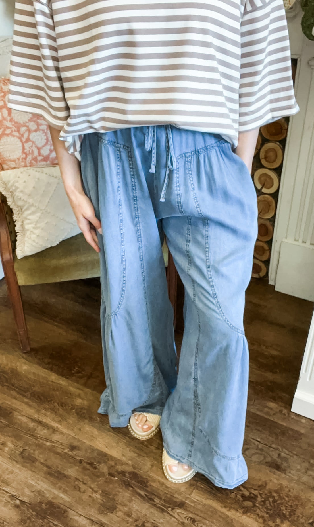Deep Calls to Deep Denim Wide Leg Pants