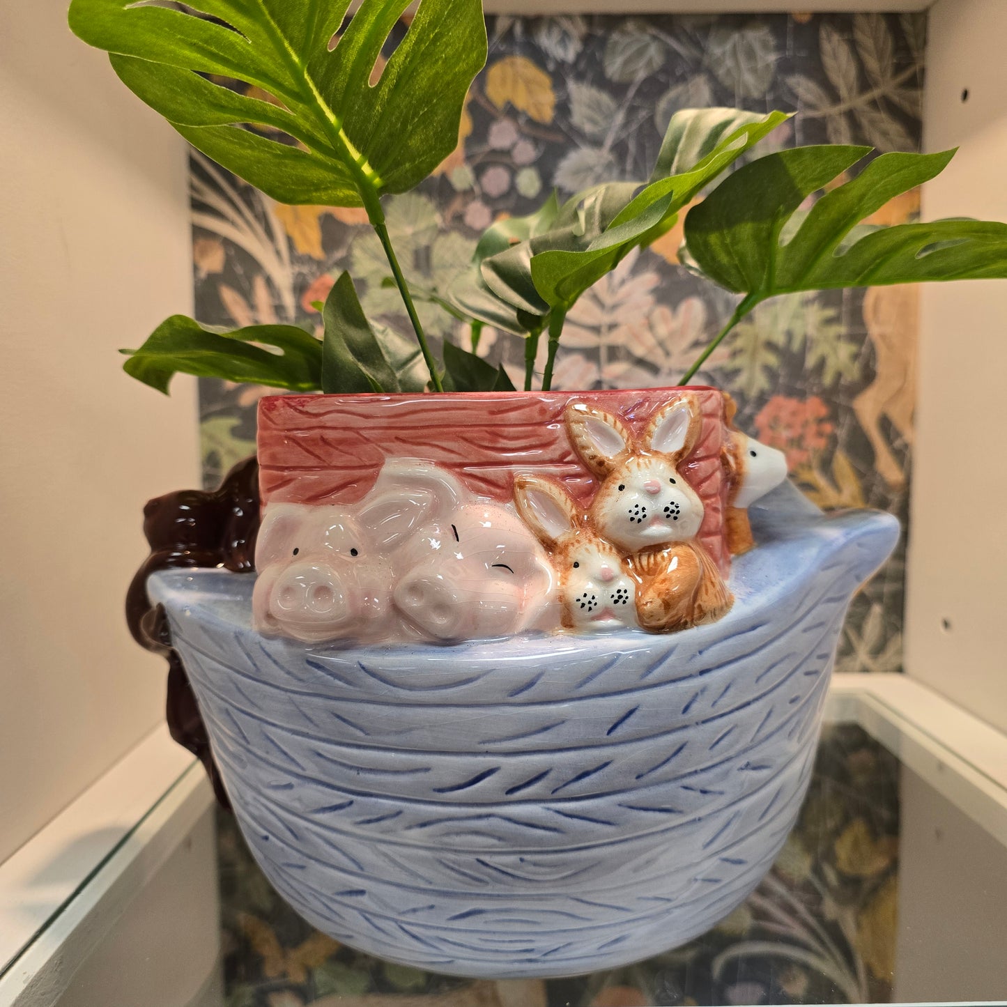 Noah's Ark Planter with Faux Plant