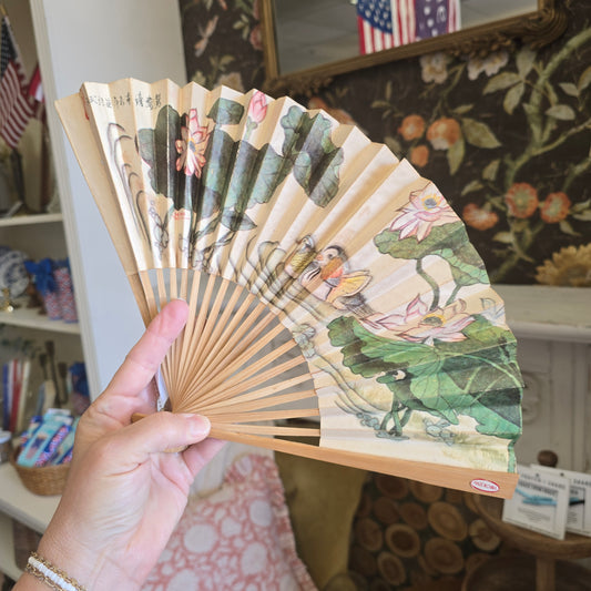 Vintage Lotus Paper Fan