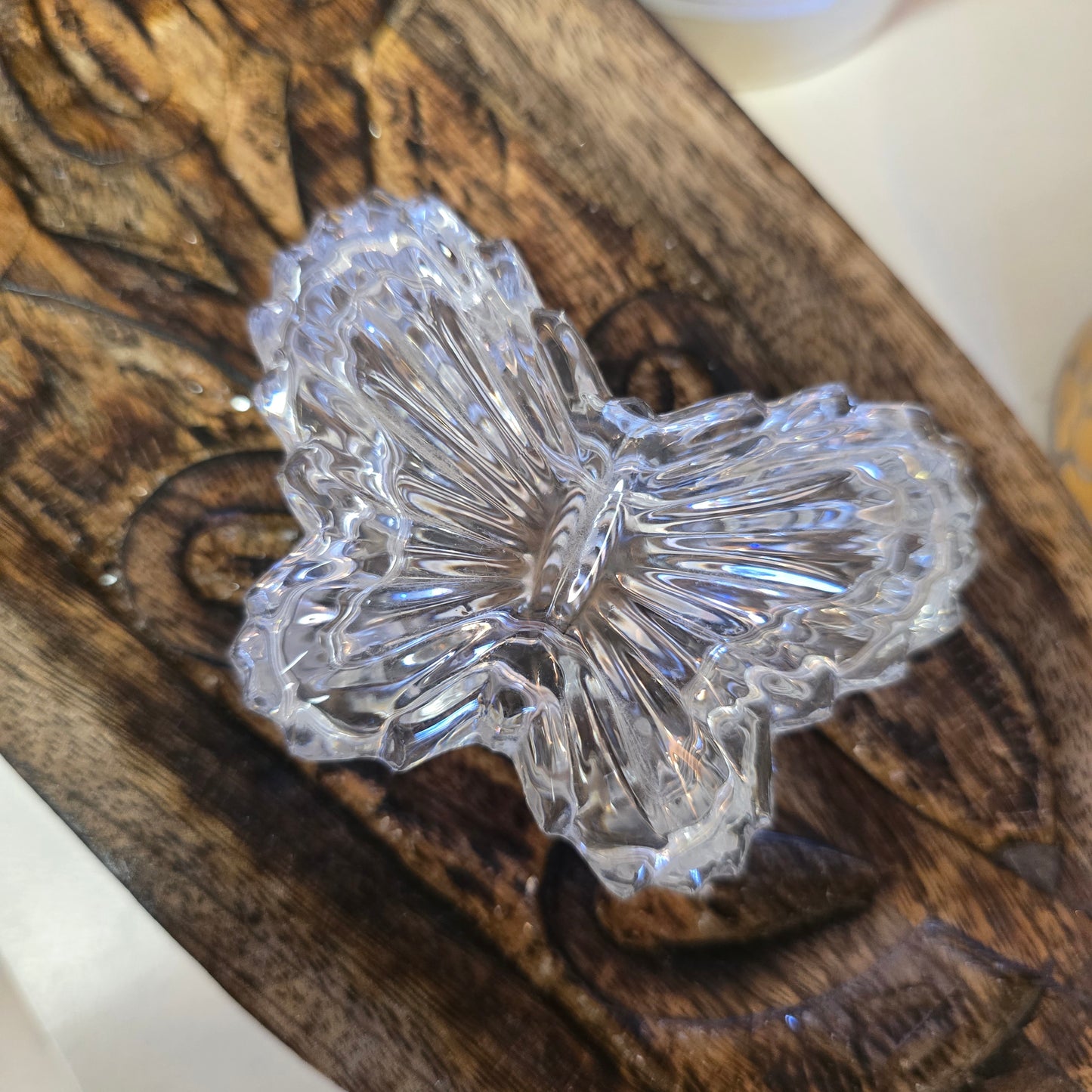 Vintage Crystal Glass Butterfly Trinket Dish
