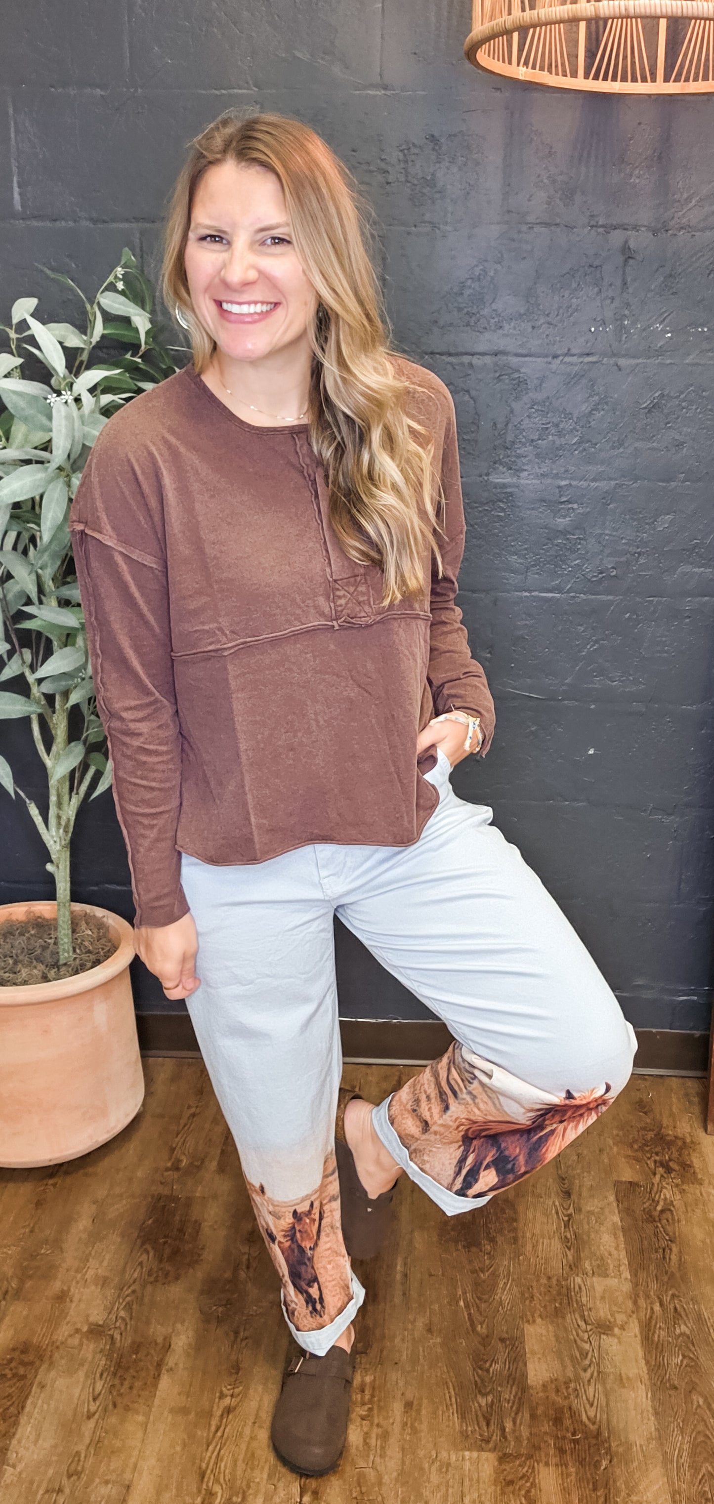 Over the Hill Oversized Henley with Raw Edge Available in Multi Colors (Small to Large)