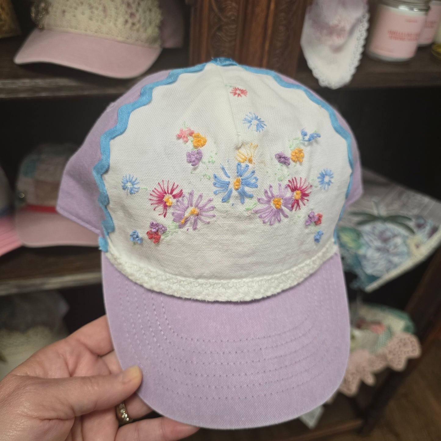 Crowned for His Glory Rick Rack Floral Handmade Hat