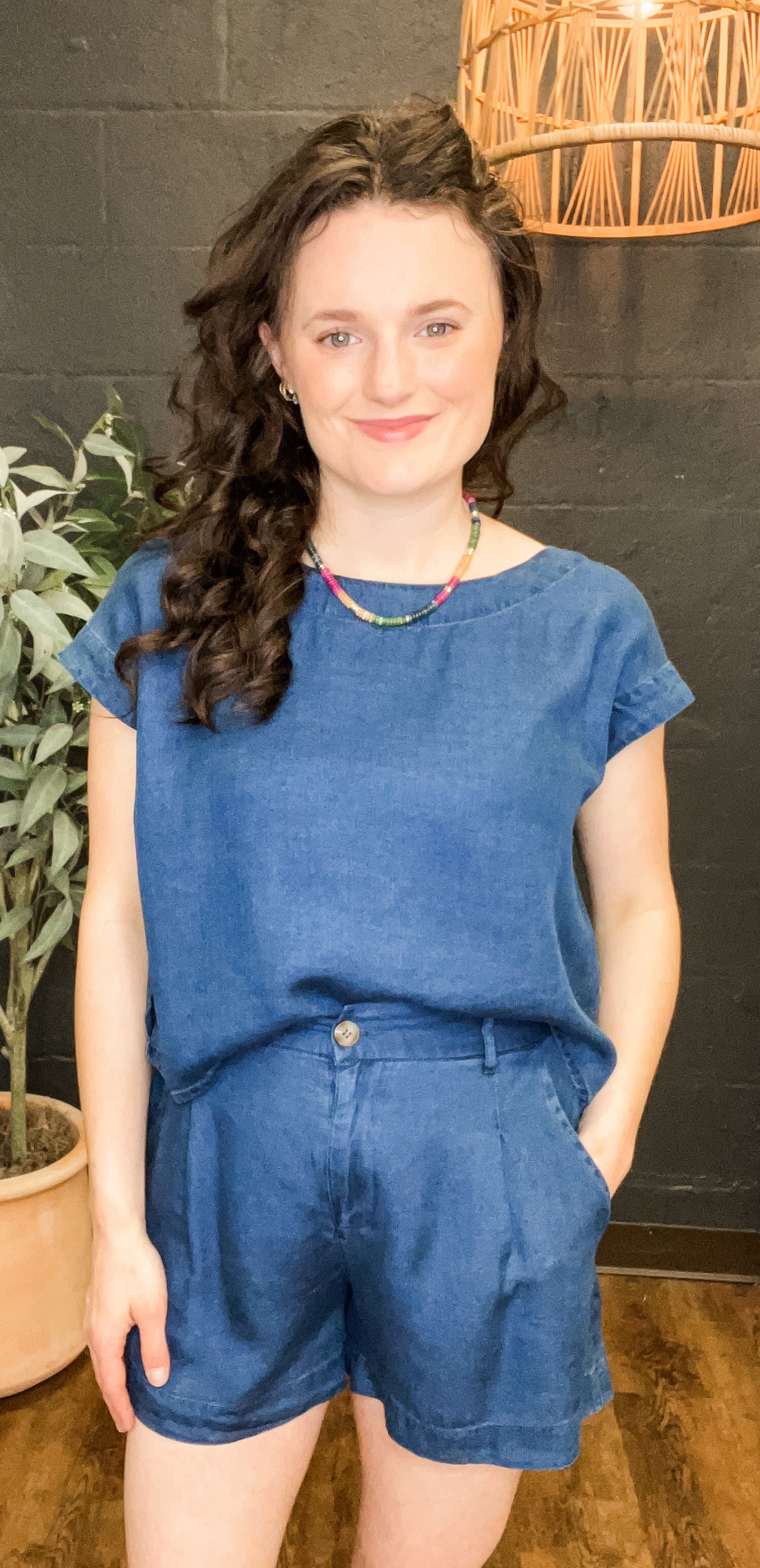 Deep Water Chambray High Waist Shorts