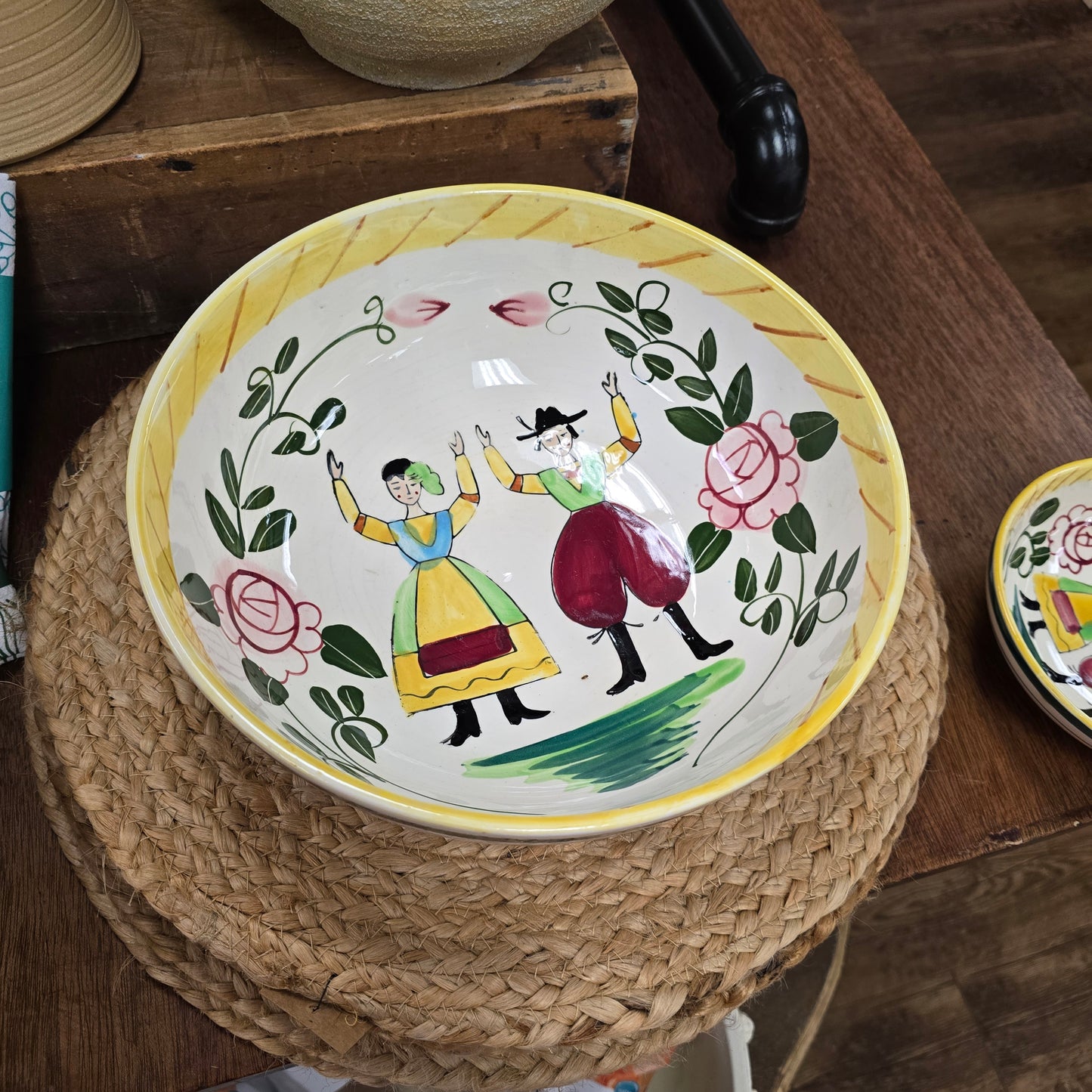 Pennsylvania Dutch Folk Art Hand Painted Serving Bowl