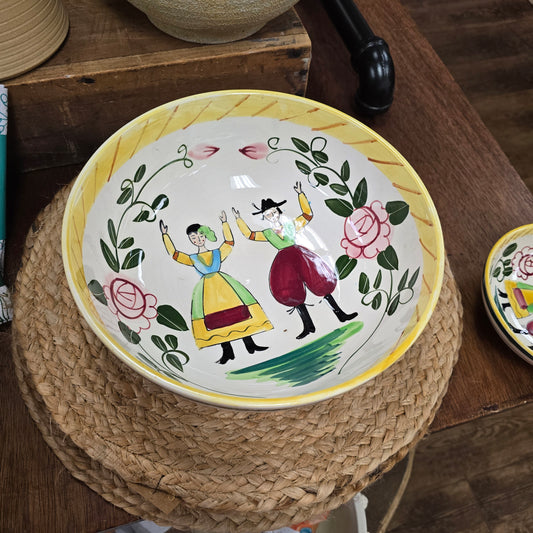 Pennsylvania Dutch Folk Art Hand Painted Serving Bowl