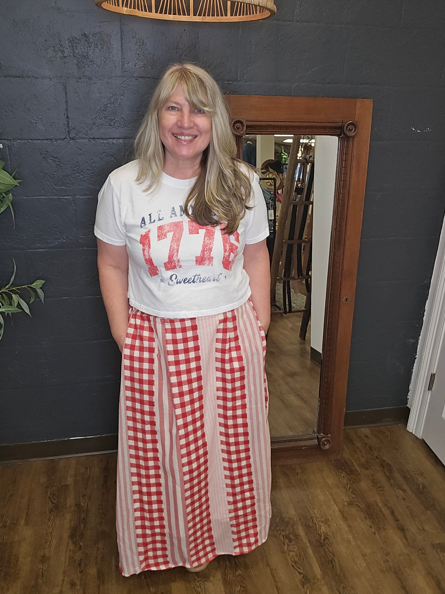 Strawberries & Cream Gingham Skirt