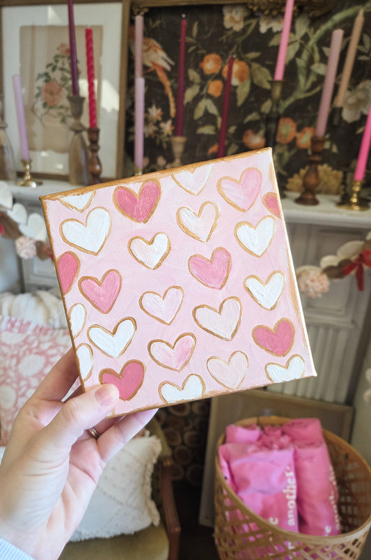 Mulit Hearts Pink and White canvas Gold Trim
