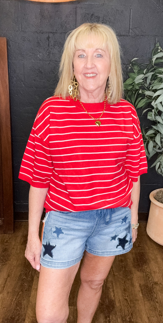 Perfect Love Red and White Striped Knit Top
