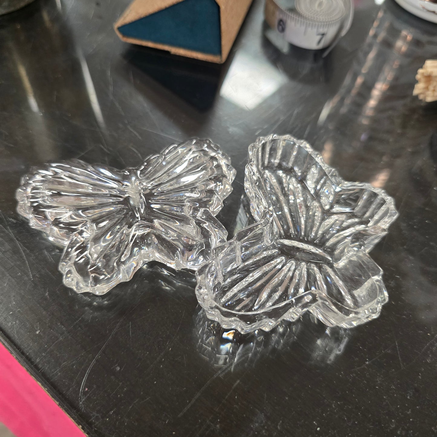 Vintage Crystal Glass Butterfly Trinket Dish