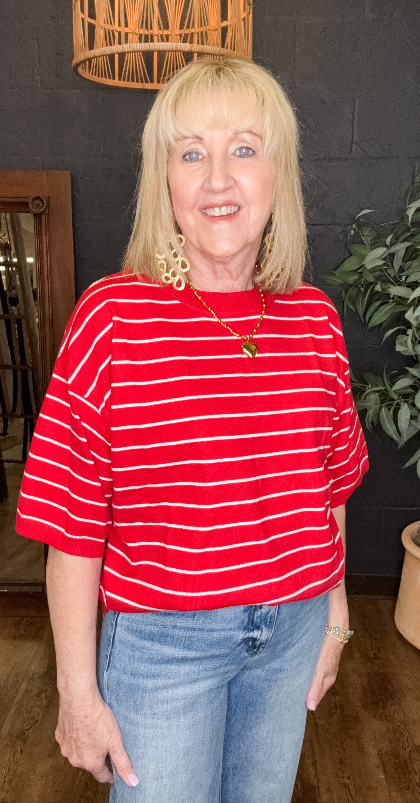 Perfect Love Red and White Striped Knit Top