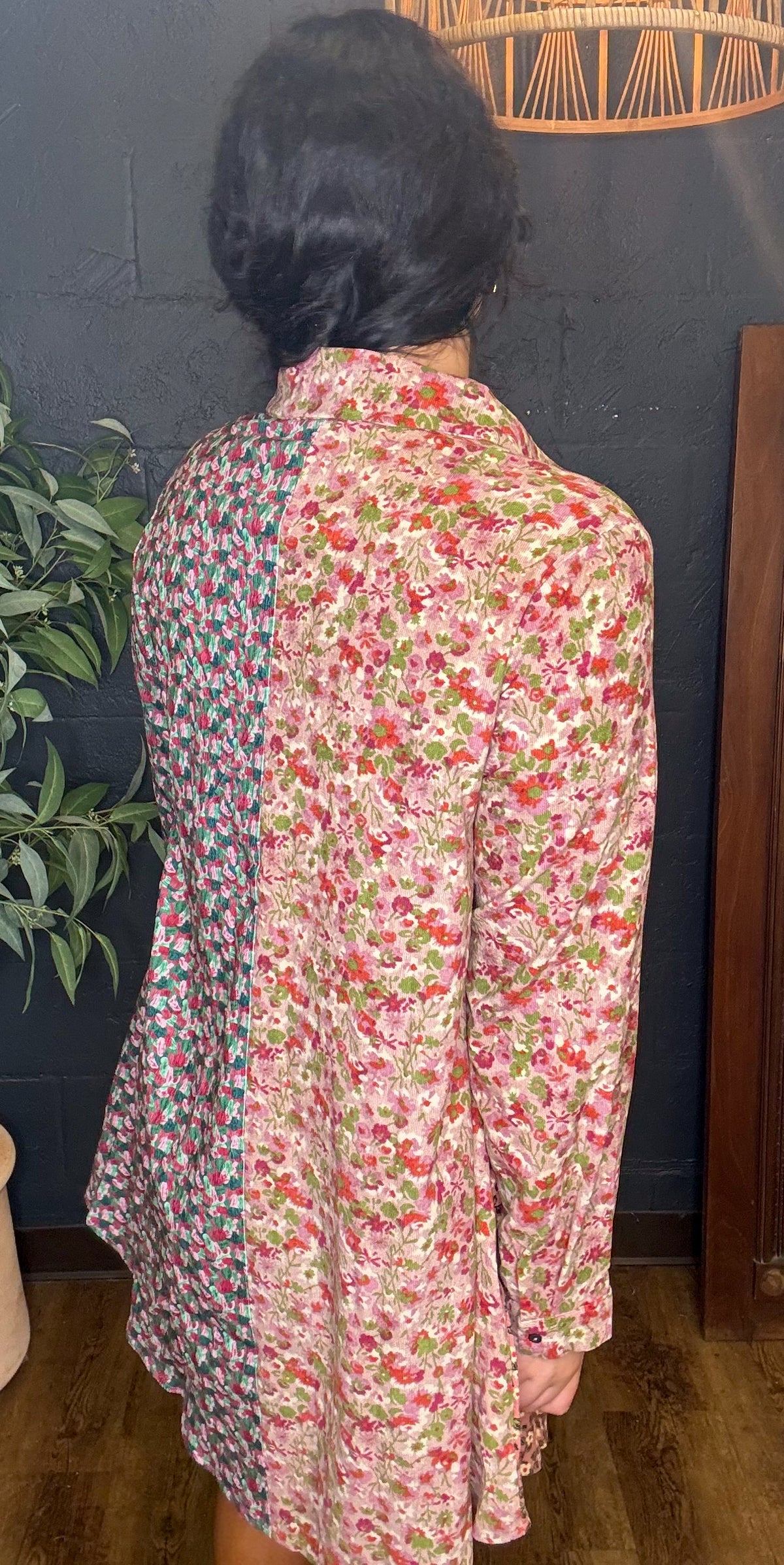 Caroline Corduroy Floral Patchwork Panel Mini Shirt Dress (Small to XL)