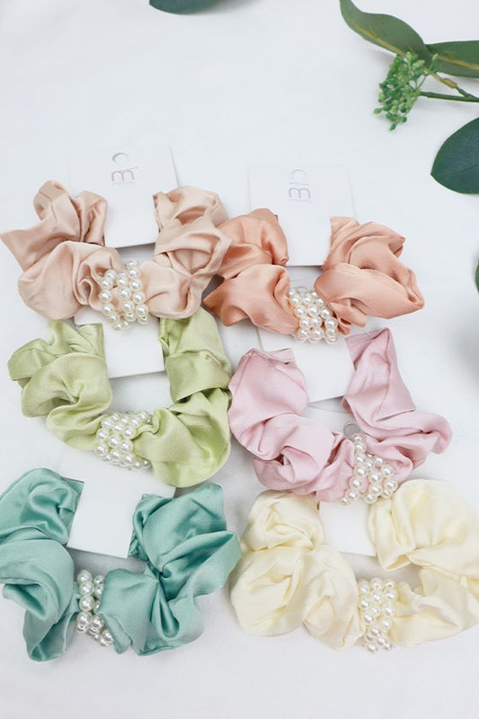 Pearl Ring Satin Scrunchie 6 Colors