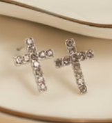 Pave Cross Studs (Silver)
