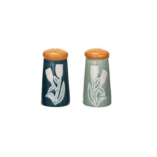 Hand-Painted Stoneware Salt & Pepper Shakers (Set of 2)