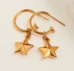 Waterproof Star Charm C Hoop Earrings (Gold)