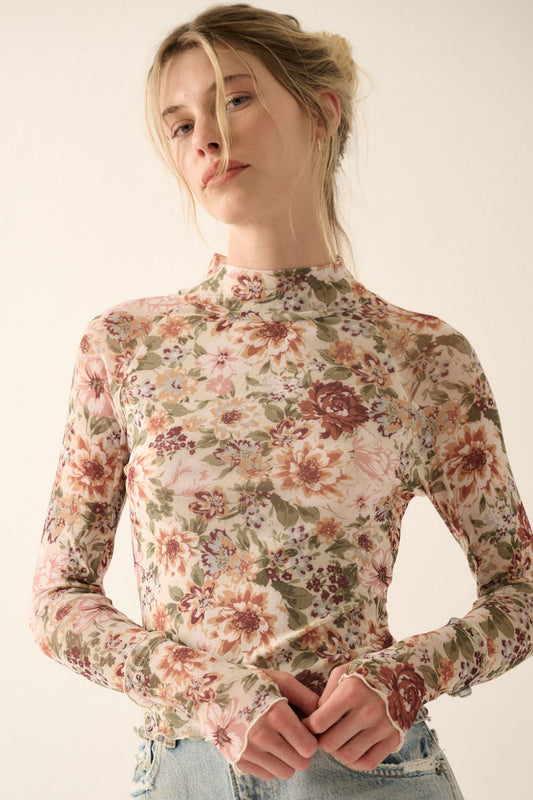 The Sylvia Floral Printed Mesh Top (Small to Large)