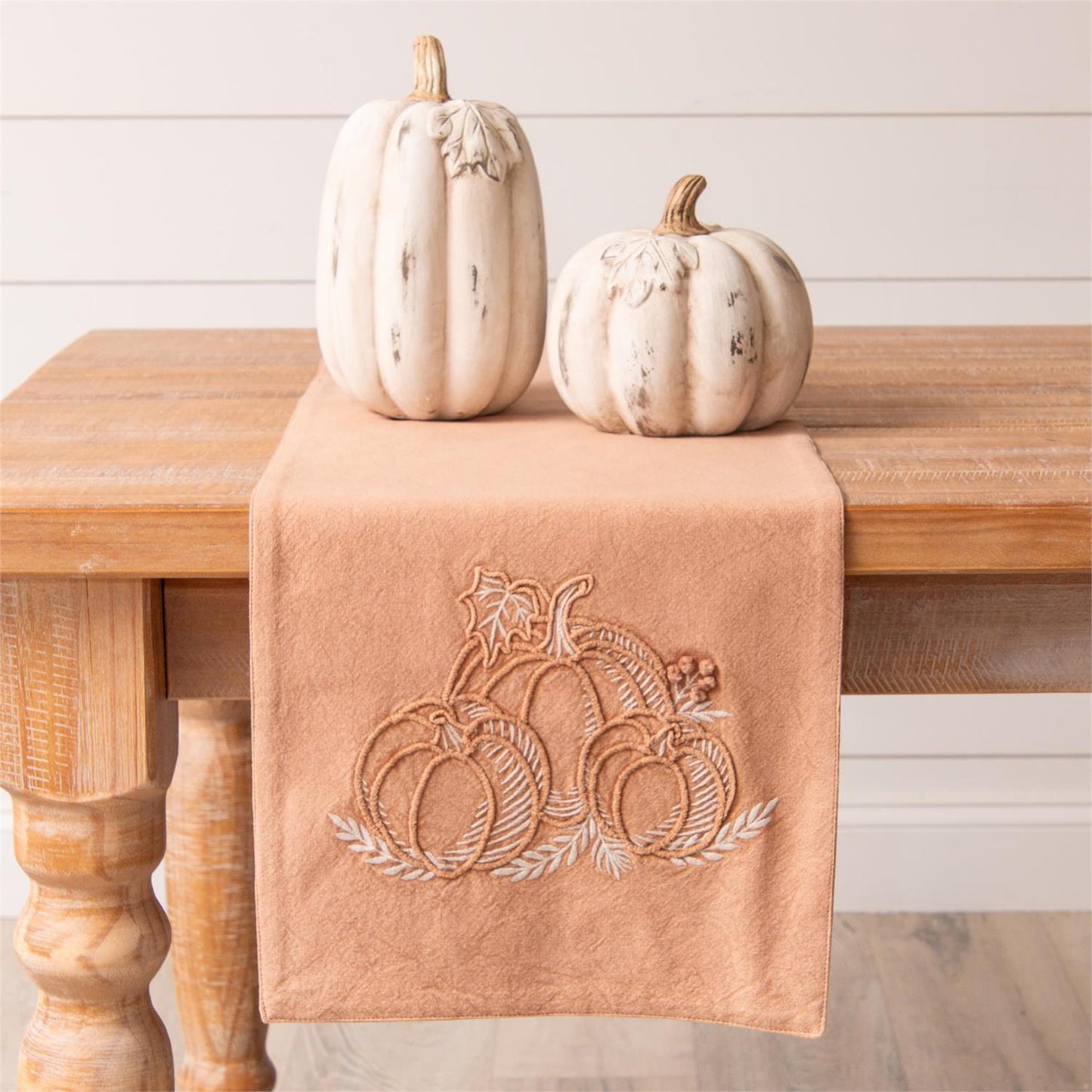 Stonewashed Table Runner with Pumpkin Embroidery