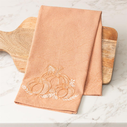 Stonewashed Tea Towel with Pumpkin Embroidery