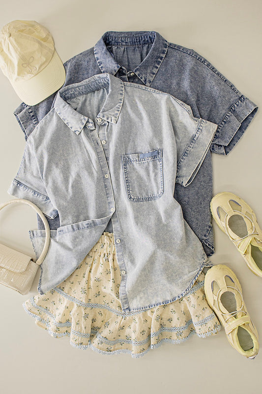 Country Breeze Chambray Button Front Top