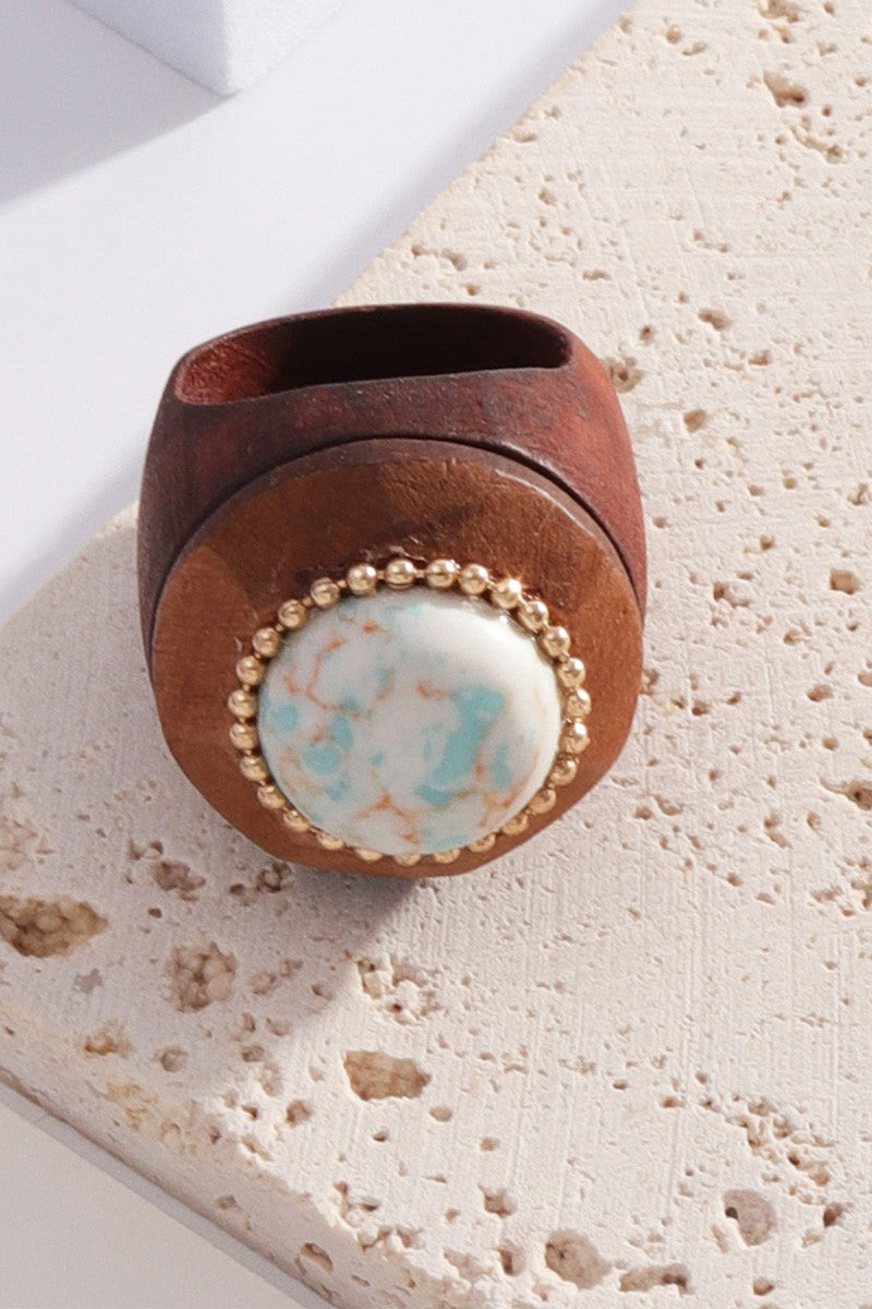Boho Wooden Faceted Stone Rings